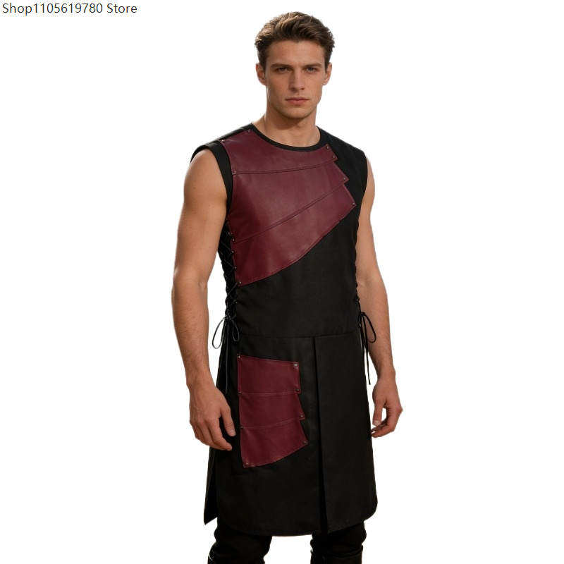 Men Accessories To Wear - Faux‑Leather Cosplay Sleeveless Tabard Men Long