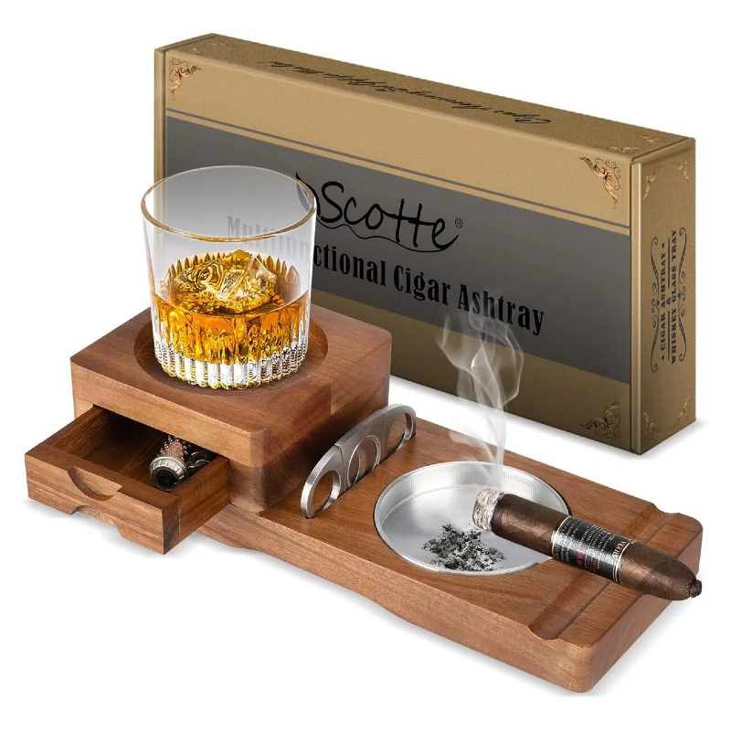 Men Accessories Drawer - Ashtray Coaster Whiskey Glass Tray &
