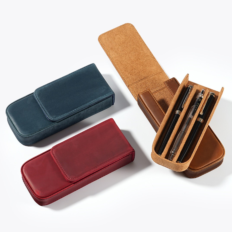 3 Slot Geniue Cowhide Pen Penc - Men Accessories Drawer 评论和价格