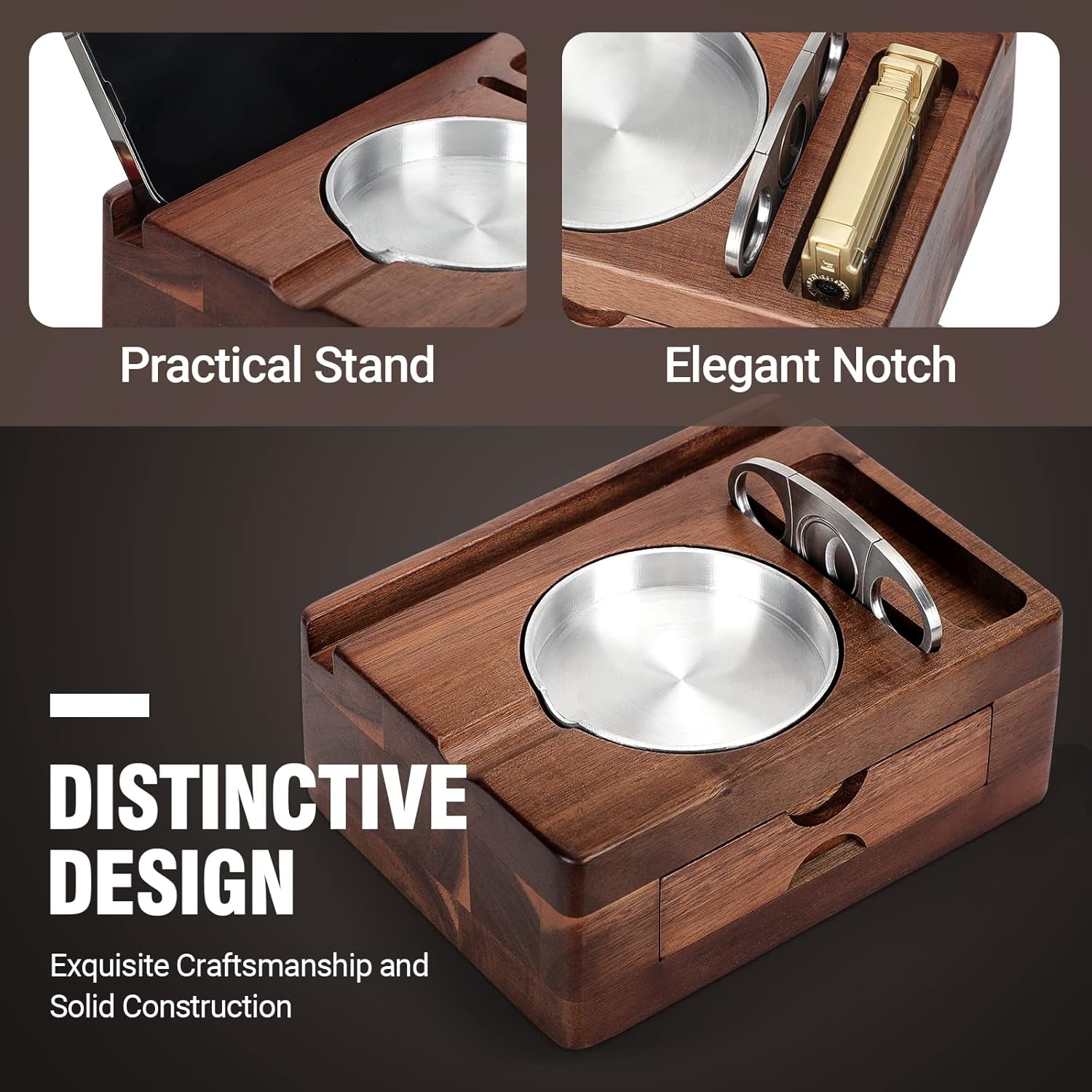 Wooden Ashtrays with Phone Tab - Men Accessories Drawer 评论和价格