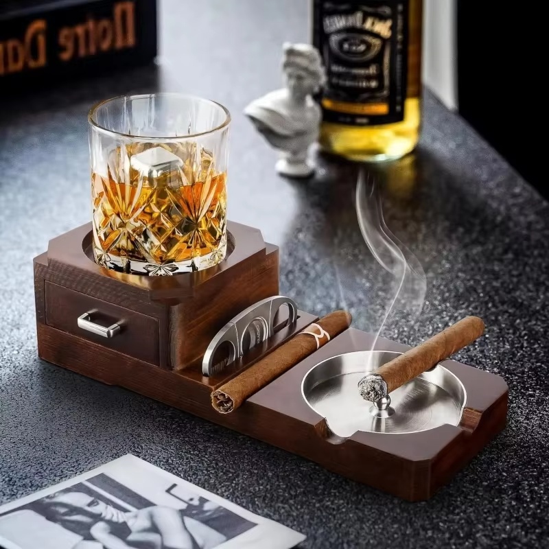 Wooden Cigar Ashtray with Draw - Men Accessories Drawer 评论和价格