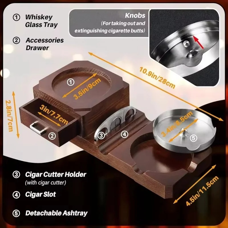 Wooden Cigar Ashtray with Draw - Men Accessories Drawer 评论和价格