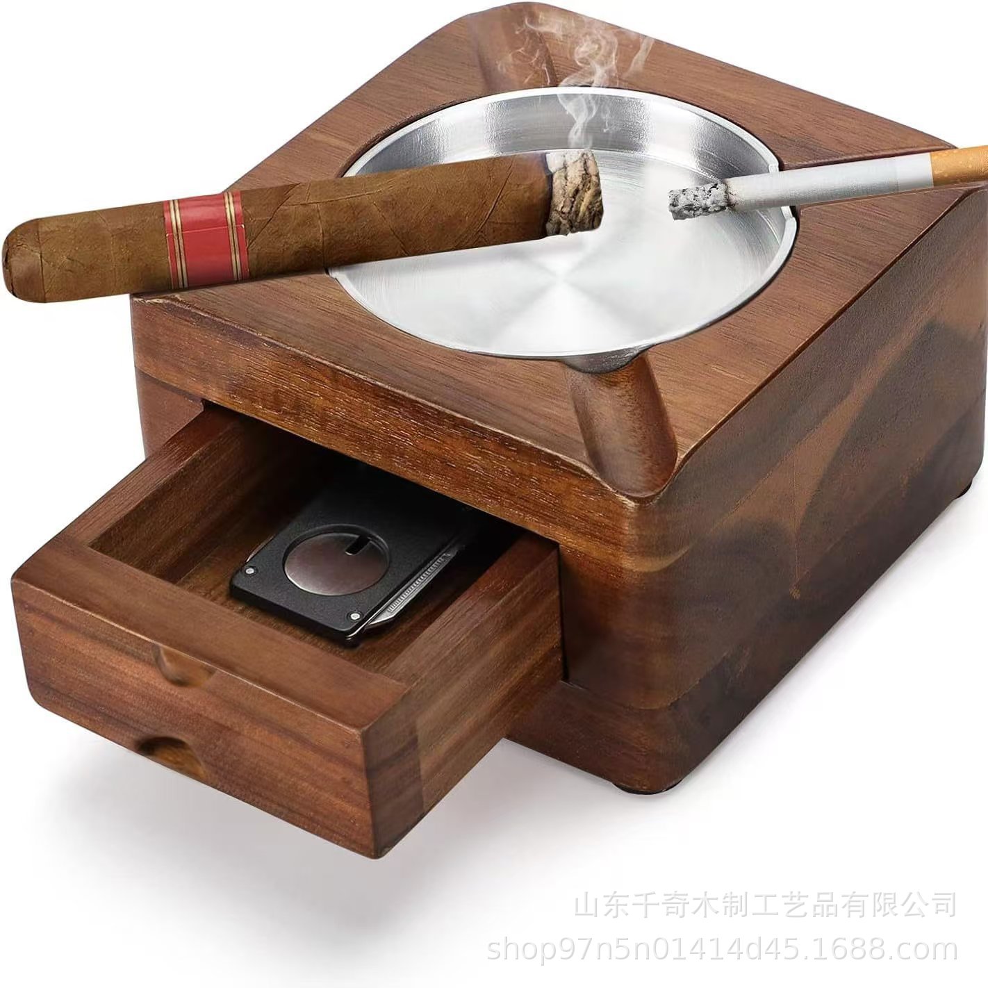 Wood Cigar Ashtray with Drawer - Men Accessories Drawer 评论和价格