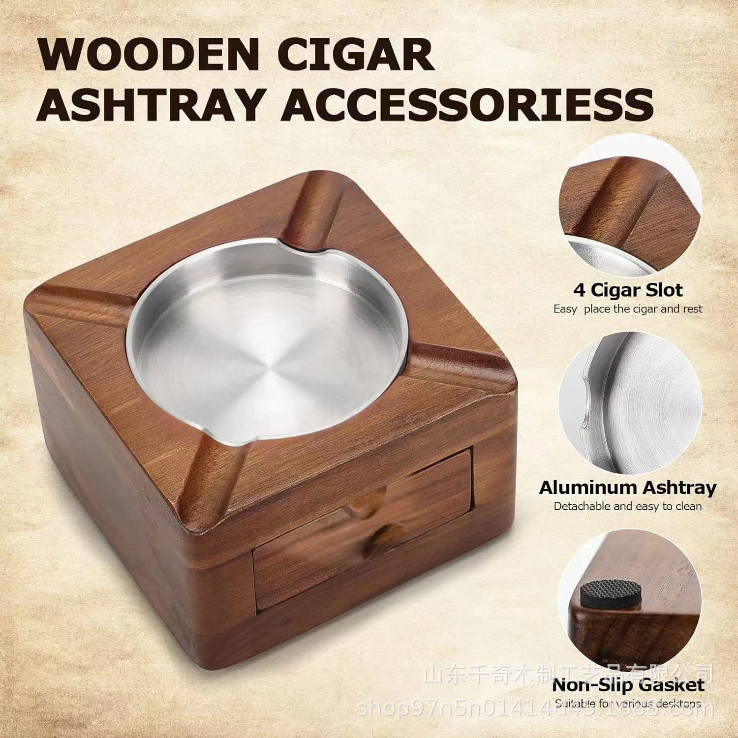 Wood Cigar Ashtray with Drawer - Men Accessories Drawer 评论和价格