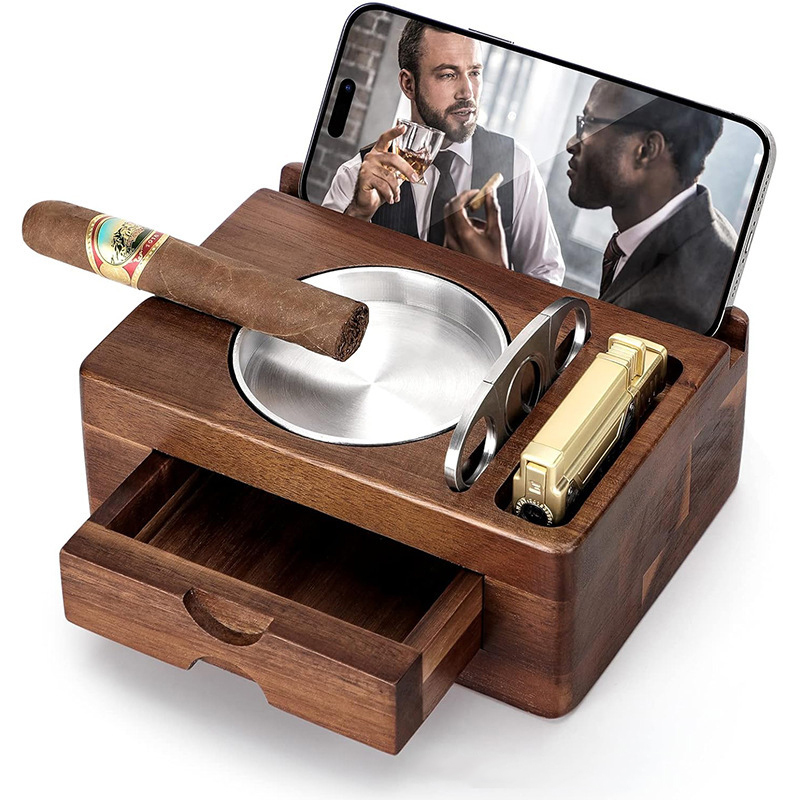 Wooden Cigar Ashtray Set Ashtr - Men Accessories Drawer 评论和价格