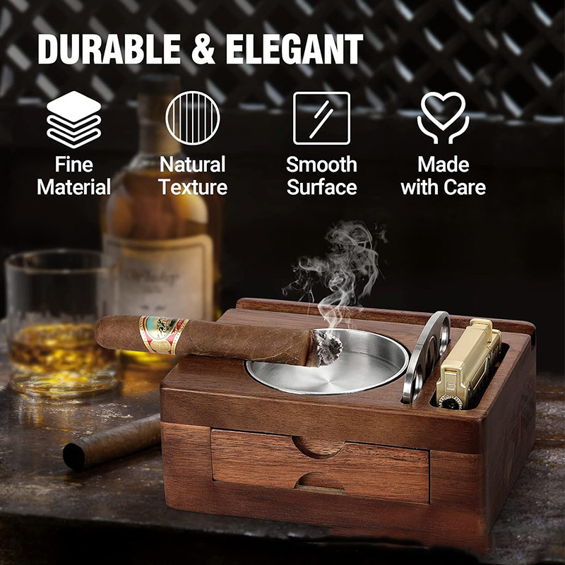 Wooden Cigar Ashtray Set Ashtr - Men Accessories Drawer 评论和价格
